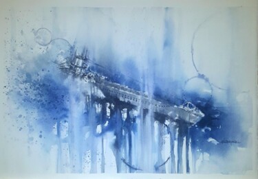 Pittura intitolato ""Emersione - U-Boat…" da Valerio Scarapazzi, Opera d'arte originale, Acquarello