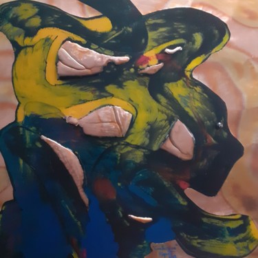 绘画 标题为“" Contorsion  "” 由Riquet Faure, 原创艺术品, 压纹 安装在木质担架架上