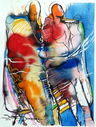 Painting titled "Trio" by Frank Jooste, Original Artwork, Watercolor Mounted on Cardboard