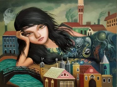 Pittura intitolato "la fille de venice" da Igor El Ruso (Lowbrow Artist), Opera d'arte originale, Olio