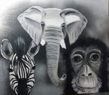 Painting titled "África" by São Vieira, Original Artwork, Acrylic Mounted on Wood Panel