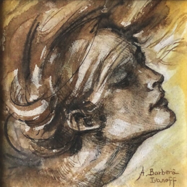绘画 标题为“Etude de visage pou…” 由Alexandre Barberà-Ivanoff, 原创艺术品, 墨 安装在其他刚性面板上