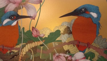 Painting titled ""西 湖传“（"Легенды озе…" by Kseniia Lavrova, Original Artwork, Acrylic Mounted on Glass