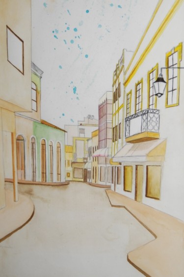 Pintura intitulada "RUA" por Cassiano Lima, Obras de arte originais, Aquarela Montado em Painel de madeira