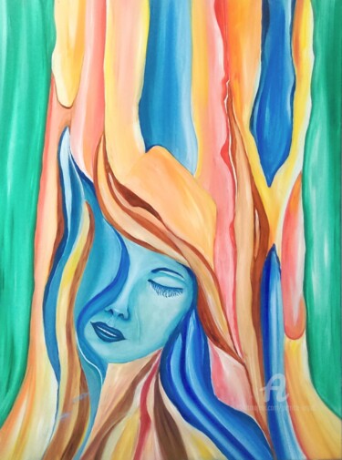 Painting titled "L'Eucalyptus Arc en…" by Patrice Le Gall, Original Artwork, Oil