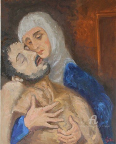 Peinture intitulée "Pièta 2" par Chéker, Œuvre d'art originale, Huile Monté sur Châssis en bois
