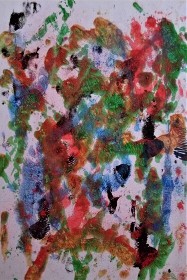 Painting titled "Coquelicots et bleu…" by Dominique Jolivet, Original Artwork, Pastel