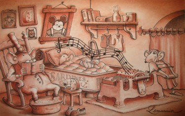 Dessin intitulée "" Douce nuit... "" par Philippe Lemarinier, Œuvre d'art originale, Pastel Monté sur Panneau de bois