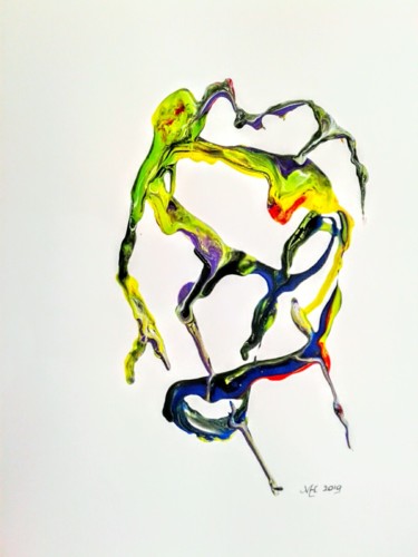 Schilderij getiteld "Swanlake" door Marianne Huizinga, Origineel Kunstwerk, Gouache