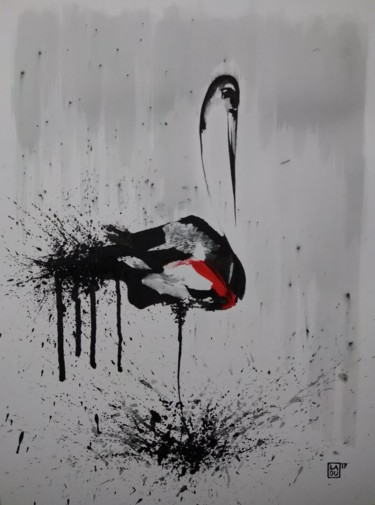Dessin intitulée "Echassier : L252" par Laou, Œuvre d'art originale, Encre