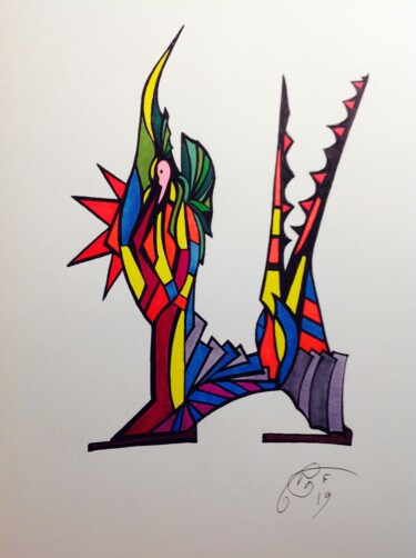 Drawing titled "CROCO" by Moreau Franck Didier, Original Artwork, Gel pen