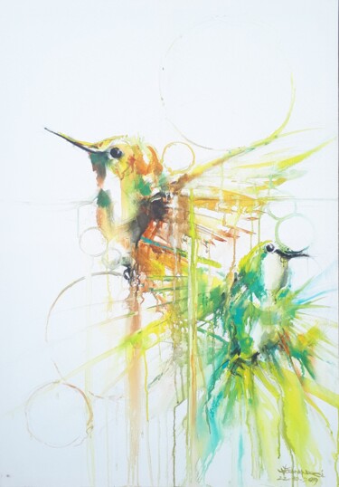 Pittura intitolato ""Colibrì  - Live in…" da Valerio Scarapazzi, Opera d'arte originale, Acrilico