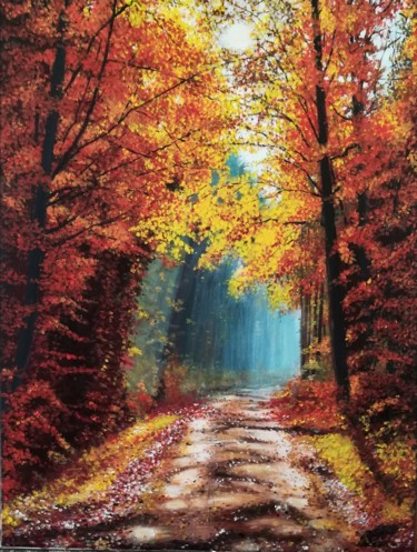 Hêtres sous lumière d'automne Peinture intitulée "Hêtres sous lumière…" par Emile Dubois, Œuvre d'art originale, Acrylique