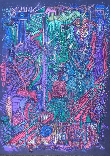 Peinture intitulée "rodeo nocturne" par Girerd Christophe, Œuvre d'art originale, Acrylique