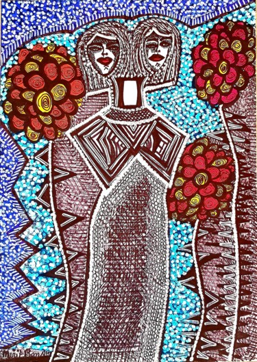 Israel artwork couple modern drawing Mirit Ben-Nun Dessin intitulée "Israel artwork coup…" par Mirit Ben-Nun, Œuvre d'art originale, Encre
