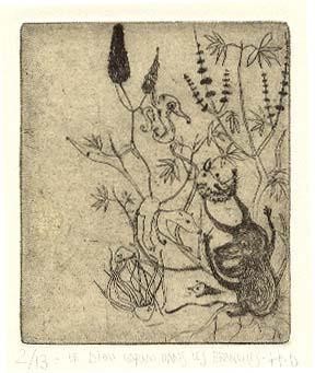 Printmaking titled "Le diou cornu dans…" by Didier Hamey, Original Artwork, Engraving