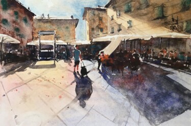 Pittura intitolato "Marché" da Manu Toxxic, Opera d'arte originale, Acquarello