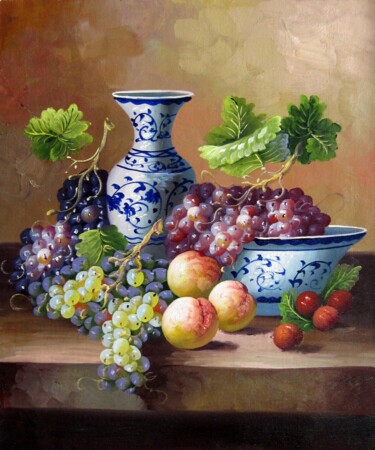 绘画 标题为“Fruit and china 101” 由Lermay Chang, 原创艺术品, 油 安装在木质担架架上