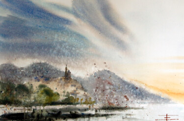 Pittura intitolato "côte de la Ligurie" da Manu Toxxic, Opera d'arte originale, Acquarello