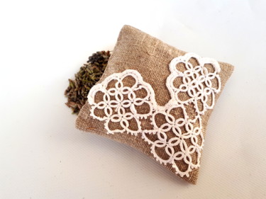 Art textile intitulée "Sachet Lavande Cœur…" par Creasoize, Œuvre d'art originale, Tissu