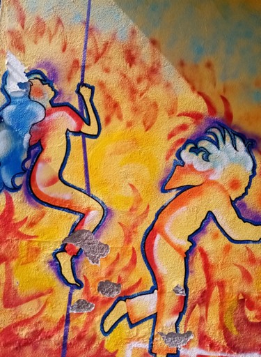 Ζωγραφική με τίτλο "Décoration du préau…" από Pascale Rodriguez, Αυθεντικά έργα τέχνης, Σπρέι βαφής