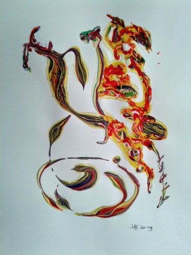 Schilderij getiteld "Fire dragons" door Marianne Huizinga, Origineel Kunstwerk, Gouache