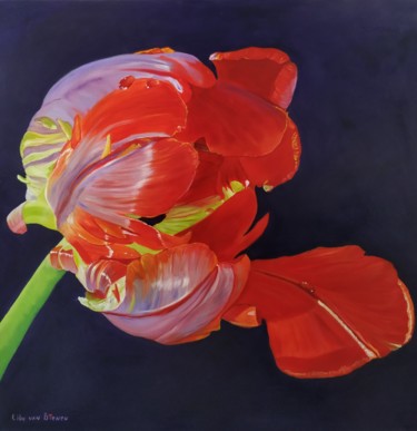 Orange Favourite Tulip Peinture intitulée "Orange Favourite Tu…" par Lily Van Bienen, Œuvre d'art originale, Huile