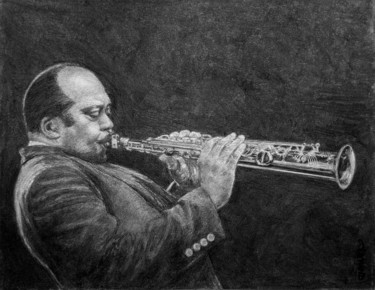 Dessin intitulée "portrait jazz 20" par Christian Rolland, Œuvre d'art originale, Fusain