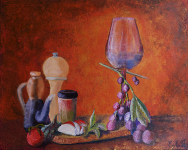 Peinture intitulée "Nature morte au ver…" par Emmanuelle Menny Fleuridas, Œuvre d'art originale, Huile Monté sur Châssis en…