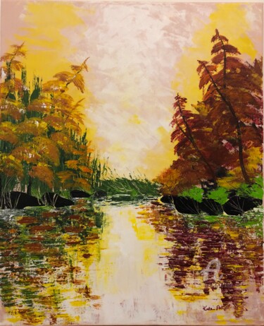 L’automne doré au lac Painting titled "L’automne doré au l…" by Kate_art, Original Artwork, Acrylic