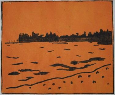 Printmaking titled "Paysage Léman St-Su…" by György Acs, Original Artwork, Xylography