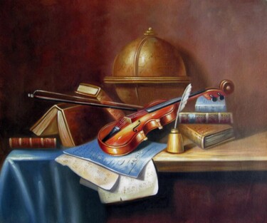绘画 标题为“Violin 004” 由Lermay Chang, 原创艺术品, 油 安装在木质担架架上