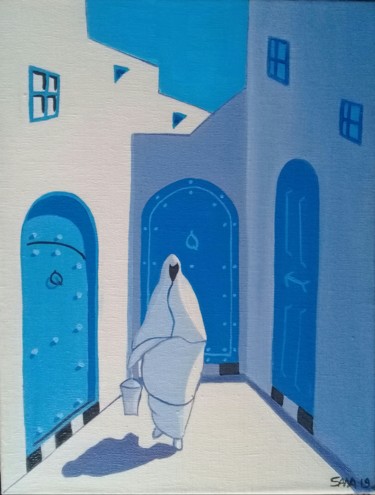제목이 "Femme d Essaouira"인 미술작품 L'Atelier De Sana로, 원작, 아크릴 나무 들것 프레임에 장착됨