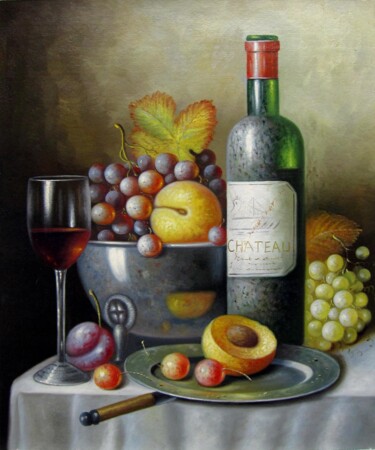 绘画 标题为“Fruit and wine 101” 由Lermay Chang, 原创艺术品, 油 安装在木质担架架上