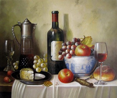 绘画 标题为“Fruit and wine 102” 由Lermay Chang, 原创艺术品, 油 安装在木质担架架上