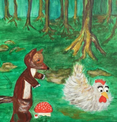 Peinture intitulée "Le renard et la pou…" par Elisabeth Fabre Derulliere, Œuvre d'art originale, Acrylique