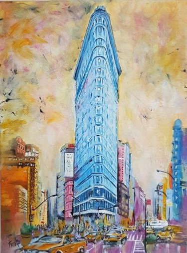 Ζωγραφική με τίτλο "Flatiron" από Faver, Αυθεντικά έργα τέχνης, Ακρυλικό Τοποθετήθηκε στο Ξύλινο φορείο σκελετό