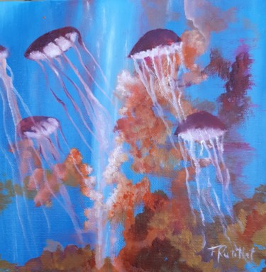 Painting titled ""Colo" de méduses" by Françoise Rutillet, Original Artwork, Oil