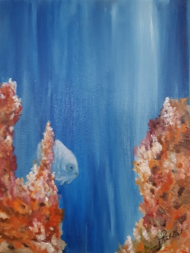 Clin d'oeil parmi les coraux Peinture intitulée "Clin d'oeil parmi l…" par Françoise Rutillet, Œuvre d'art originale, Huile