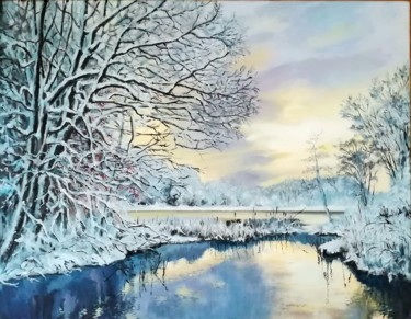 Neige, fin d'après-midi. Peinture intitulée "Neige, fin d'après-…" par Emile Dubois, Œuvre d'art originale, Acrylique