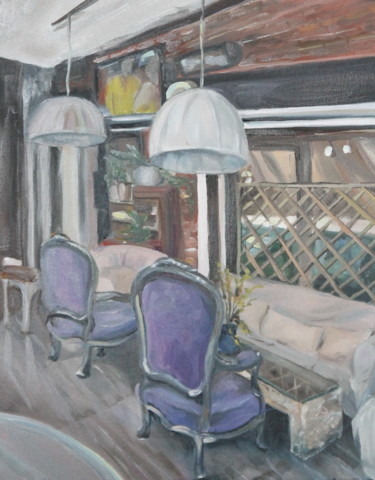 Painting titled "Аutumn cafe in Tbil…" by Anastasia Kolesnikova, Original Artwork, Oil