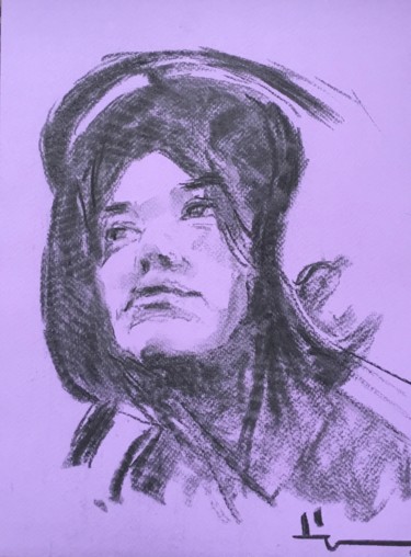 Disegno intitolato "Ali The Biker" da Dominique Dève, Opera d'arte originale, Carbone