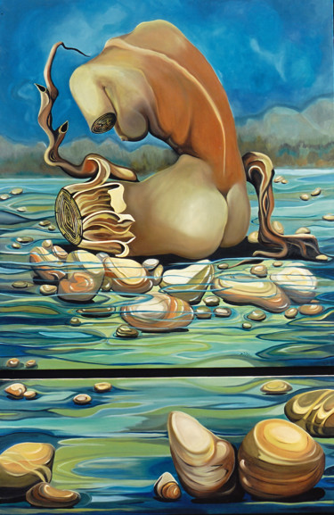 Schilderij getiteld "Υγρές σκέψεις" door Lilian Manolakaki (lm artist), Origineel Kunstwerk, Olie