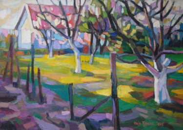 Painting titled "Dreamy ground" by Maja Djokic Mihajlovic, Original Artwork, Oil