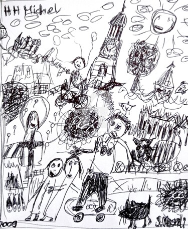 Zeichnungen mit dem Titel "in the city" von Silvia Messerli, Original-Kunstwerk, Kugelschreiber
