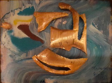 Painting titled "" Cache-cache "" by Riquet Faure, Original Artwork, Embossing Mounted on Wood Stretcher frame