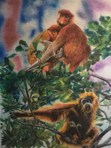 Painting titled "L’HOMME DES BOIS GA…" by Jacques Tafforeau, Original Artwork, Watercolor