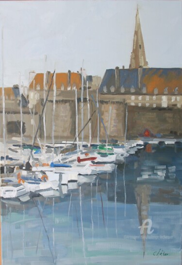 Peinture intitulée "Saint Malo,bassins,…" par Chéker, Œuvre d'art originale, Huile