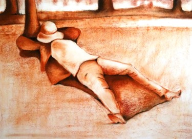 Schilderij getiteld "Sanguine - Line" door Atelier Linea, Origineel Kunstwerk, Pastel