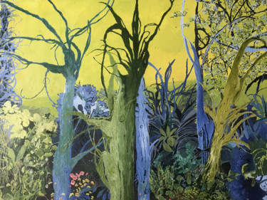 Painting titled "PLACE OF SHADE" by Rebecca De Figueiredo, Original Artwork, Oil Mounted on Wood Stretcher frame